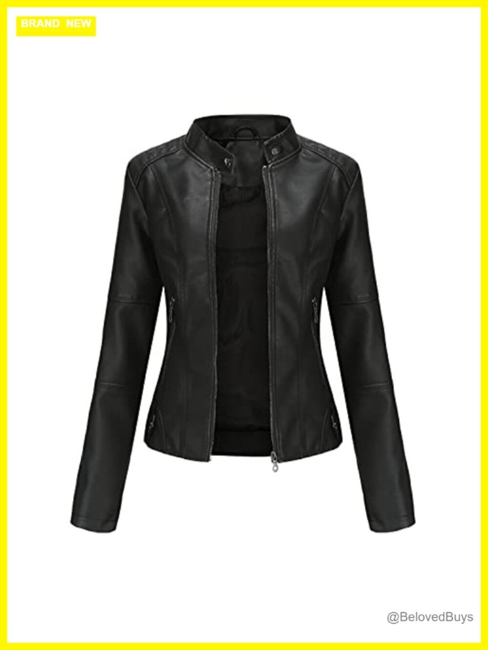 Faux Leather Moto Bomber Jacket Women's Belted Motorcycle Coat